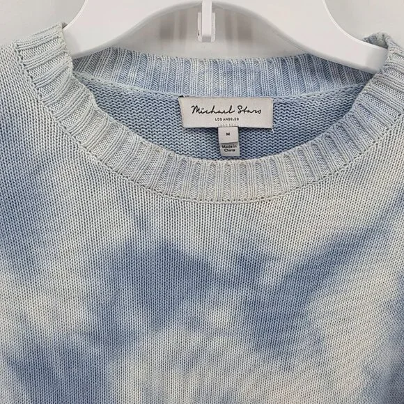 Michael Stars Blue Tan Tie Dye Cotton Sweater – Size M Colorblock Crop Pullover - Picture 2 of 8